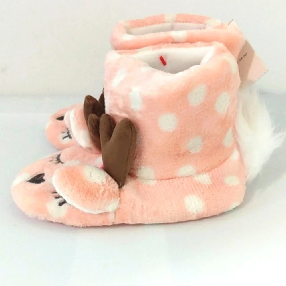 CAT & JACK PINK WHITE POLKA DOT ANKLE BOOT SLIPPERS GIRLS SIZE SMALL  NWT